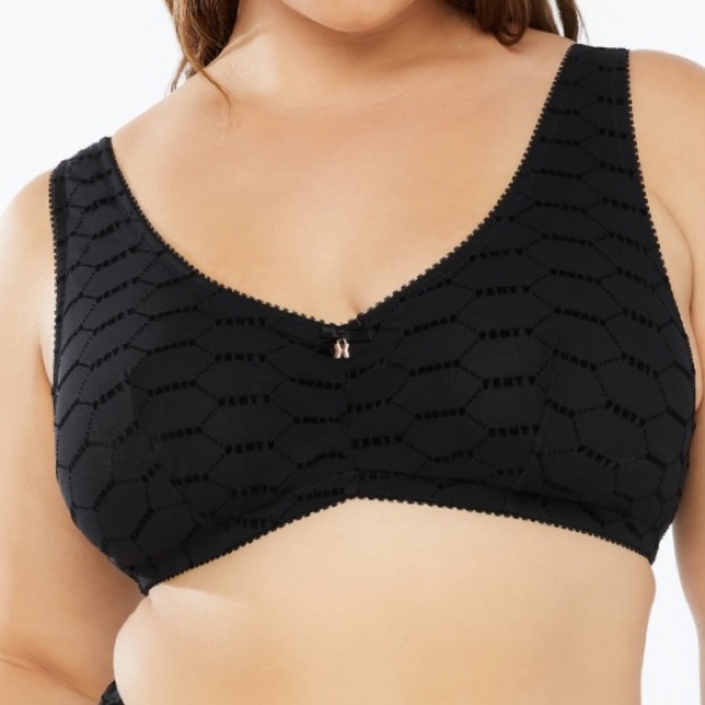 Savage x Fenty NWT Black Flocked Logo Bralette Size 2X